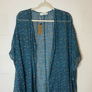 Natural Life Open Front Topper Duster Turquoise Boho Kaftan Kelsey Kimono NWT